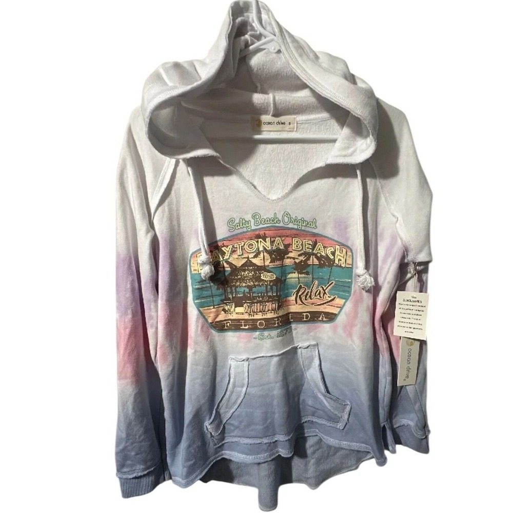 Ocean Drive Daytona Beach Florida Tie Dye Graphic Hoodie Sweatshirt Womens Small